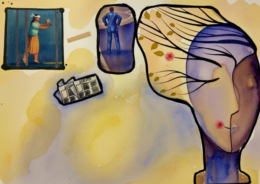 Este texto investiga, à luz da psicologia analítica, porque mulheres permanecem em vínculos violentos, propondo que a resposta não está na fraqueza de caráter, mas na teoria dos complexos. Sendo o pai o primeiro portador da imagem do masculino interior, o complexo paterno negativo faz com que essa imagem se forme sob a ferida, e é então que o animus se constitui em sua face negativa, como a voz que primeiro condena internamente e depois se projeta sobre o agressor, de modo que a mulher reconhece nele não o perigo, mas a própria ferida. Amplificado pelo conto "Barba Azul", o argumento mostra que a sombra negada acrescenta o fascínio pela força não vivida e que a fidelidade à ferida explica a repetição. A responsabilidade pela agressão, contudo, é sempre do agressor, e o olhar analítico não procura culpad os, mas integração. Conclui que tornar consciente o que opera dentro é o que impede que retorne como destino, e que a individuação significa converter o animus de carrasco em aliado.